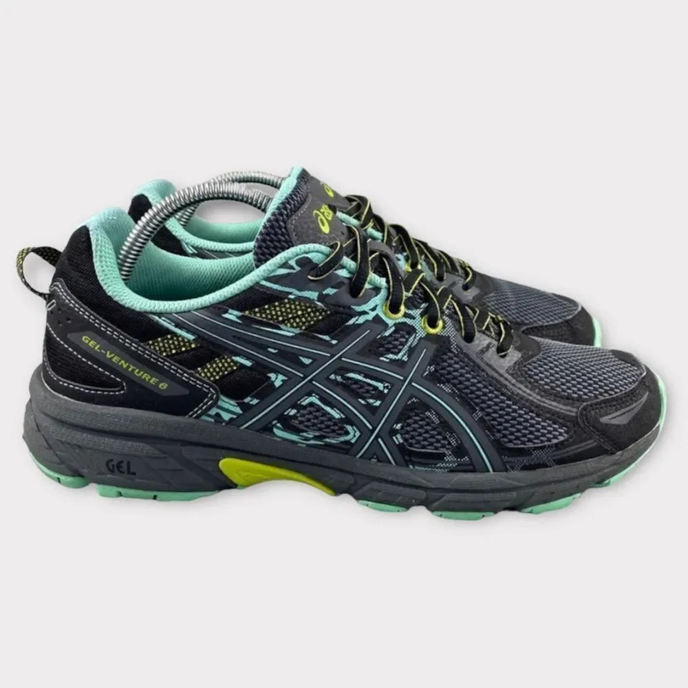 Asics shoes gel-venture 6 Womens 11 Running Sneakers Black Green‎ Lace Up Hiking